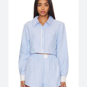 SNDYS X REVOLVE Darian Stripe Top in Blue & White
Size small